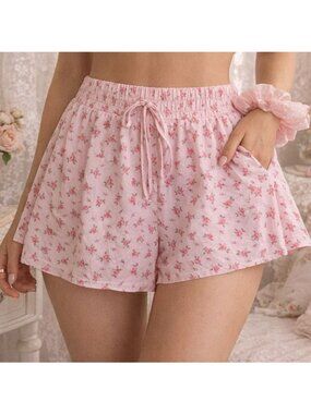 AS Revival Pink Floral Flippy Shorts Womens Medium Drawstring Lounge Sleep Pajam